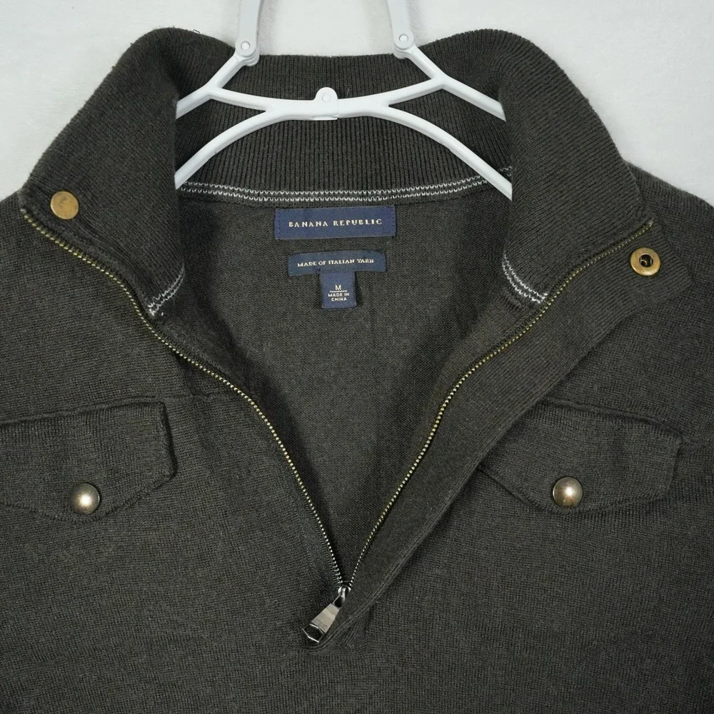 Banana Republic Italian Yarn Wool Blend Quarter Zip Sweater Olive‎ Brown Mens M